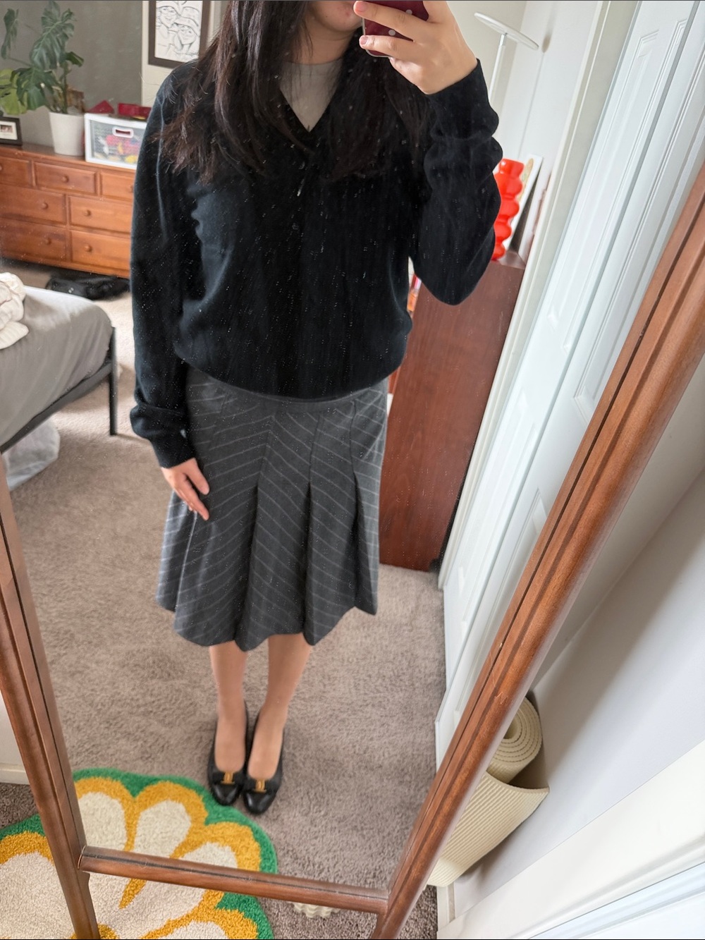 Vintage 100% wool Gray Pinstripe Pleated A-Line Skirt